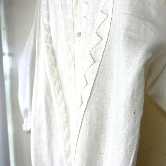 Vintage Puff Sleeve Button Front Top Cardigan Off White Short Sleeve Pintuck - Picture 3 of 8